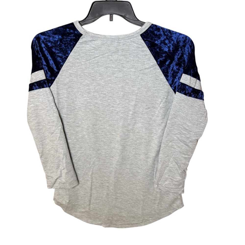 Hailey & Co. Gray w/ Navy Blue Velvet Raglan Long Sleeve Baseball Tee Super Soft - Picture 2 of 11